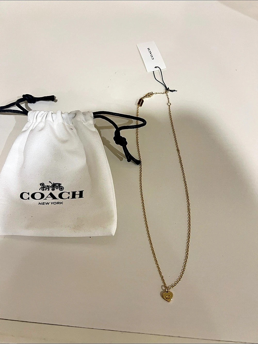 Coach Signature Heart Pendant Necklace Gold & Brown